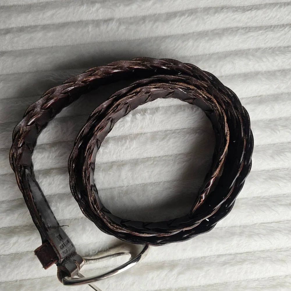 Womens 100% Genuine Leather Braided Belt M/L Brown Western Equestrian Cowgirl